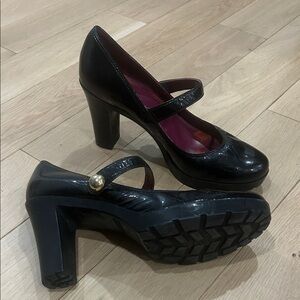 Coach Black Mary Jane Heels with Gold Accent